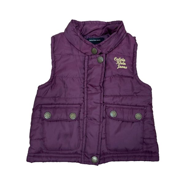 Calvin Klein Jeans Purple Puffer Button Zipper Vest Logo Baby Girl Infant - Picture 1 of 5